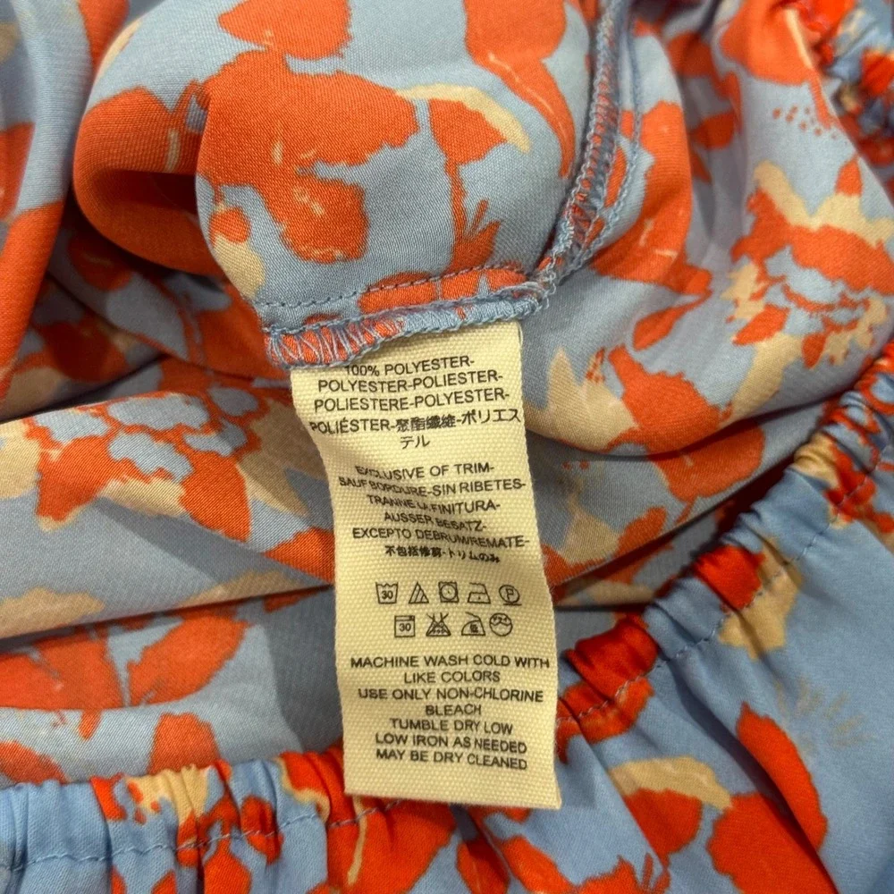 Free People Long Sleeve Printed Top V-Neck Blue Orange Small Boho Lightweight